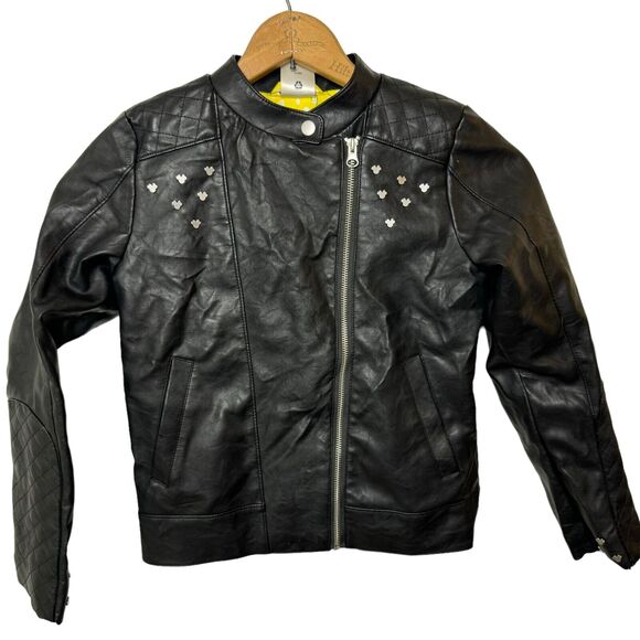 Disney Minnie Mouse Faux Leather Girls Jacket Black Moto Zip Up Youth Size 9/10 - Picture 3 of 8